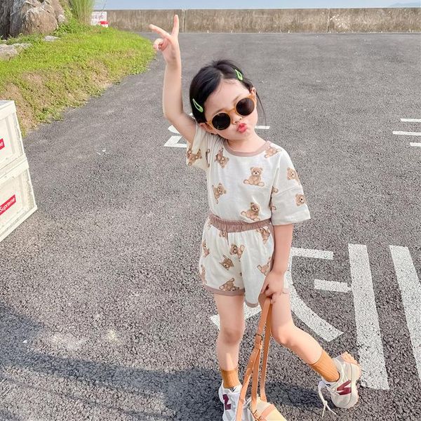 

clothing sets 2021 summer arrival girls fashion cartoon bear shorts kids, White