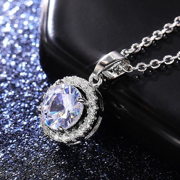 

pendant necklaces jk classic design women wedding necklace 8mm round cubic zirconia dazzling versatile timeless style jewelry, Silver