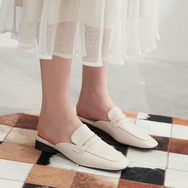 

plus size 43 fashion women mule slippers square toe outdoor slides for ladies designer shoes sandalias de verano ln10, Black