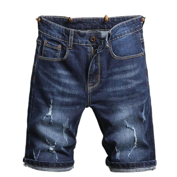 

men's jeans ripped denim shorts summer fashion casual slim streetwear classic clothing short black, Blue