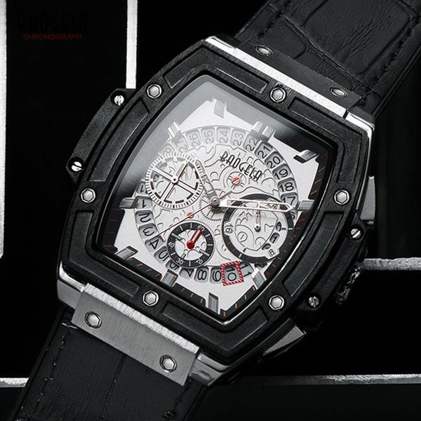 

wristwatches baogela men's leather strap chronograph quartz wrist watches luminous waterproof sports clock relogios masculinos 1703whit, Slivery;brown