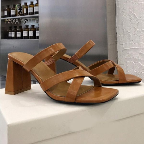 

slippers leather sandals and summer square toe thick heel women, Black