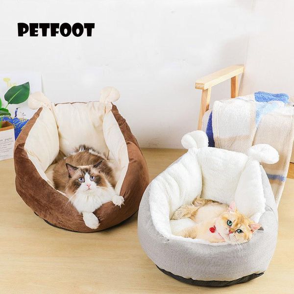 

round plush cat home bed soft long pet for small cats nest winter warm sleeping doormat beds & furniture