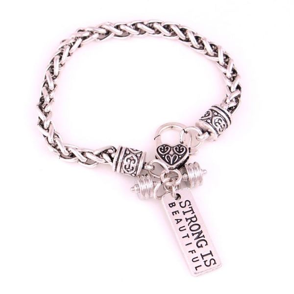 

charm bracelets bracelet weightlifting barbell shape pendant strong is beautiful written sign wheat link chain provide drop, Golden;silver