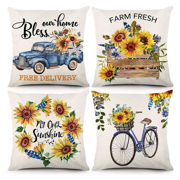 

pillow case sunflower throw covers 18 x inch summer decorations pillowcase blue and orange farmhouse theme