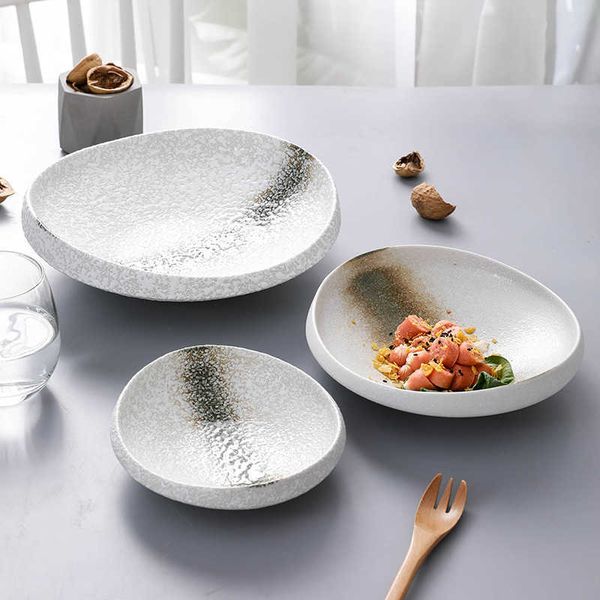 Servizio da tavola in ceramica bianca irregolare in porcellana bone china, insalata da dessert, piatto natalizio, piatti in porcellana