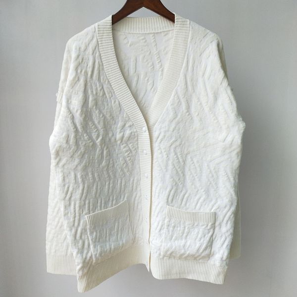 

59% off factory outlet store aw21 irregular letter solid color knitted cardigan for women, White;black