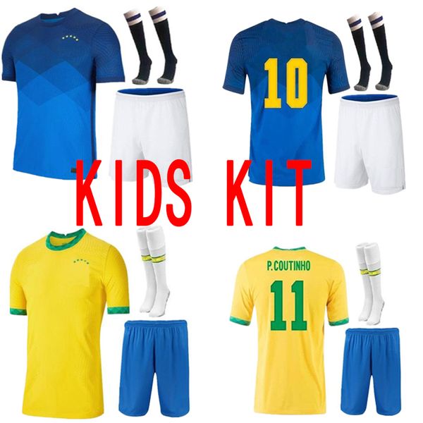 

kids kit brasil neres coutinho soccer jersey 2021 camiseta de futebol brazils g.jesus firmino 20 21 football shirt, Black