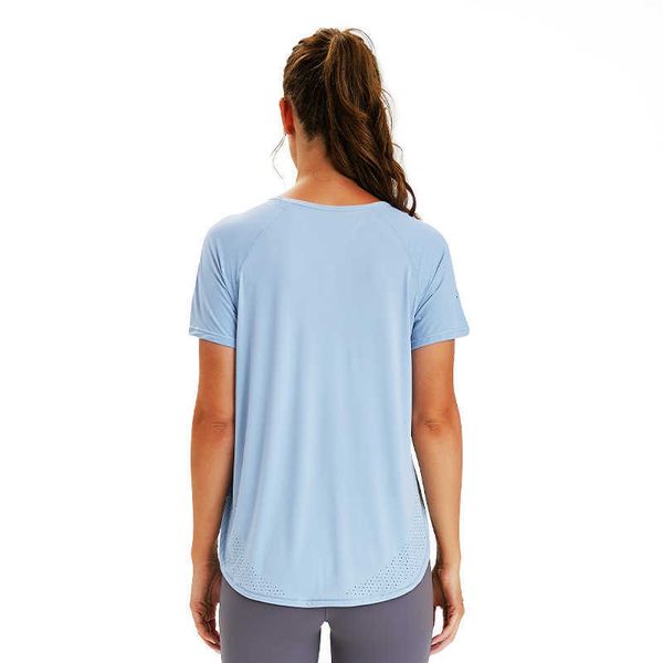 

women's tracksuits 2021 yoga short sleeve lu running gym cloth women shirt laser punching quick-drying breathable fitns casual all-mat, Gray