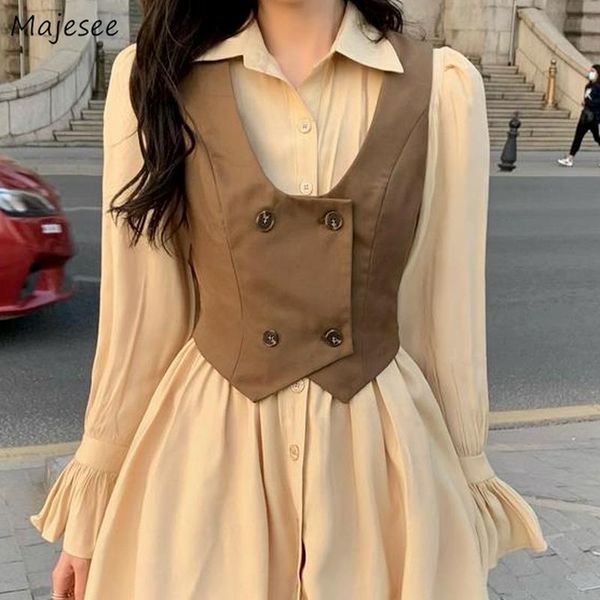 

women's vests women solid double breasted spring feminine trendy sleeveless crops vintage casual comfortable all-match high street muje, Black;white