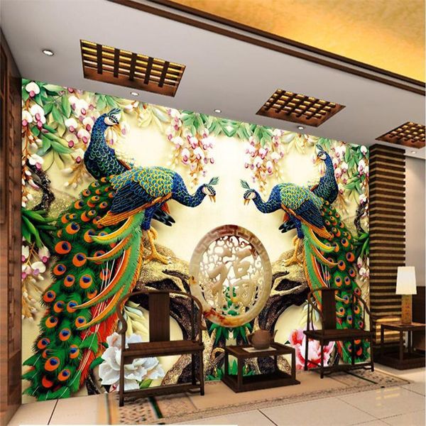 

wallpapers diantu large painting home decor peacock green branches de pared 3d wallpaper el background modern mural for living room