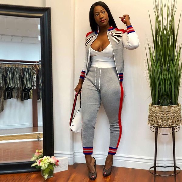 

fall 2019 rib offset zipper sports fashion leisure suit, White