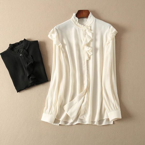 

women's blouses & shirts women shirt viscose ruffled long sleeve two colors, White