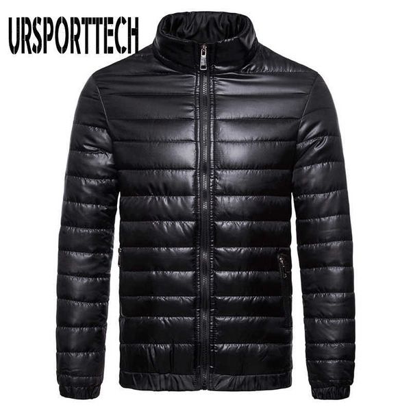 

ursporttech autumn winter down jacket men parka men's casual stand collar solid color warm jacket male lightweight down coats 210528, Black