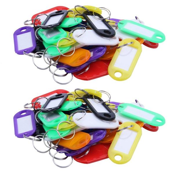 

keychains 64x multi-colors plastic key fob id tags luggage labels with split ring keyring, Silver