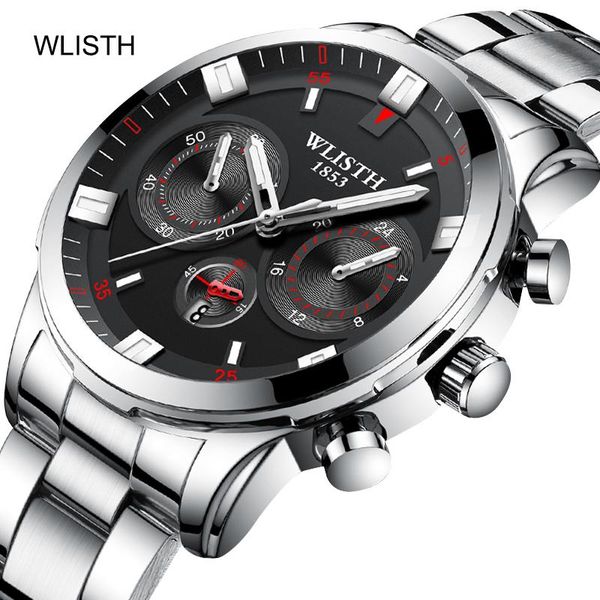 

wristwatches wlisth2021 business luxury men's quartz watch stainless steel waterproof fashion multifunctional calendar accurate clock, Slivery;brown