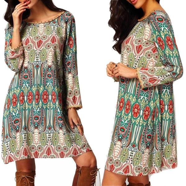 

casual dresses lady women boho floral print short dress party long sleeve mini x7xc, Black;gray