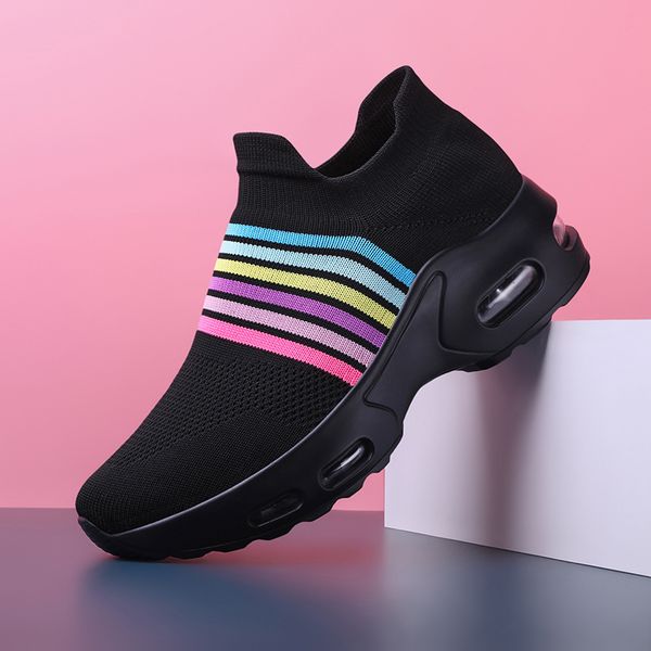 

Shoes Women Socks Sports Shoes Air Cushion Sole Sneakers Thick Sole Female Platform Trainers Plus Size Designer Shoes For Women, Black color