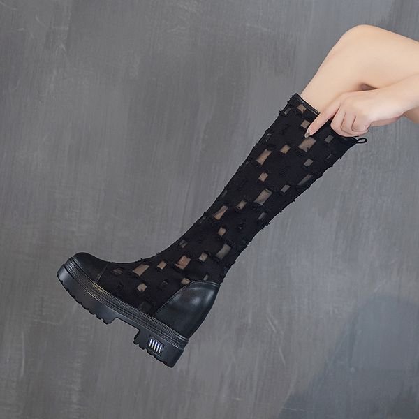 

gauze boots children's hollow net thin long 2021 summer breathable thick bottom cool female, Black