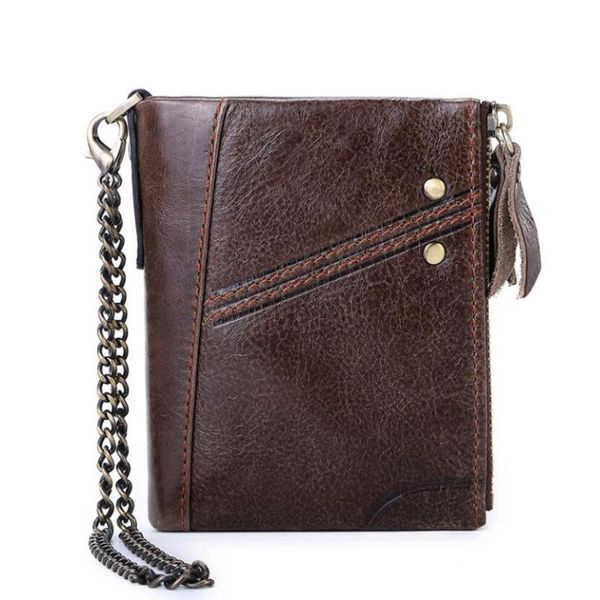 

wallets brand rfid anti-theft men's wallet genuine leather purse men money bag double zipper coin fashion casual card holder, Red;black