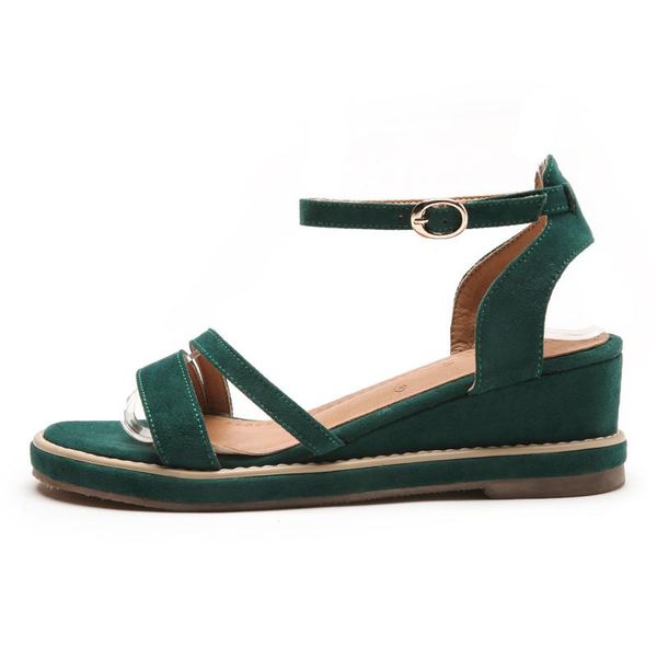 

dress shoes 2021 women wedge sandals summer leisure buckle strap black green apricot thick bottom casual women's ladies big size 43