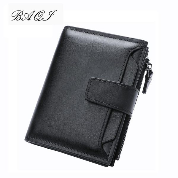 

wallets baqi brand men genuine leather cow coin purse 2021 fashion card holder man zipper short, Red;black