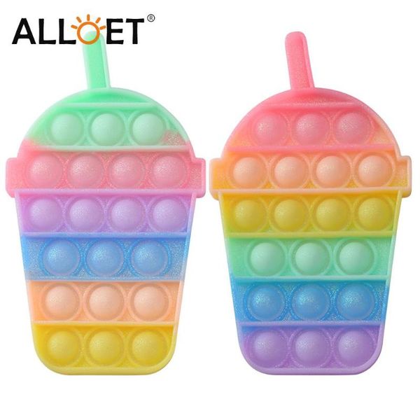 

party favor milk tea cup glitter pink silicone push bubble fingertip toys anti-stress sensory reliever squeeze games for children