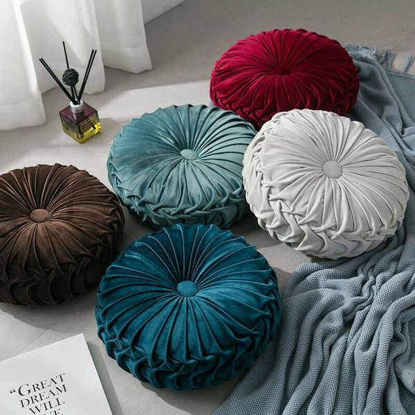 

velvet pleated round floor cushion pillow pouf throw home sofa decor luxury european round tatami seat wine red blue quality