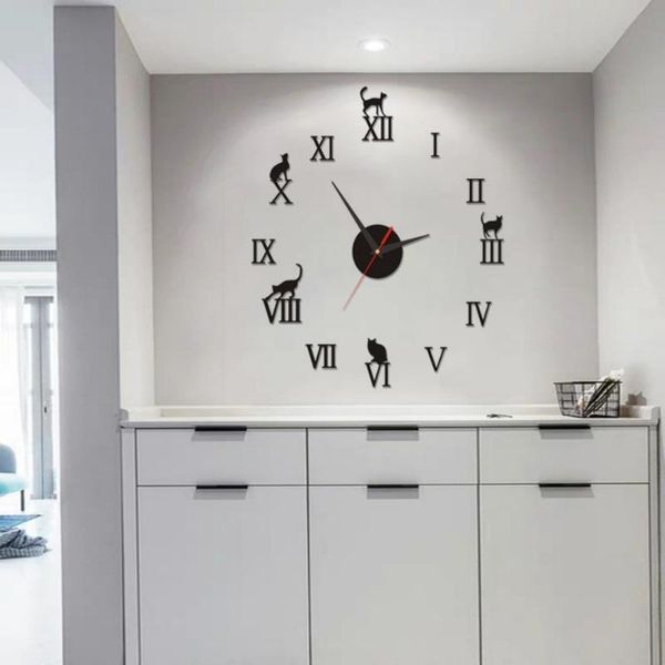 

wall clocks home kitchen roman diy mirrors modern 3d number mirror surface clock sticker office room decor
