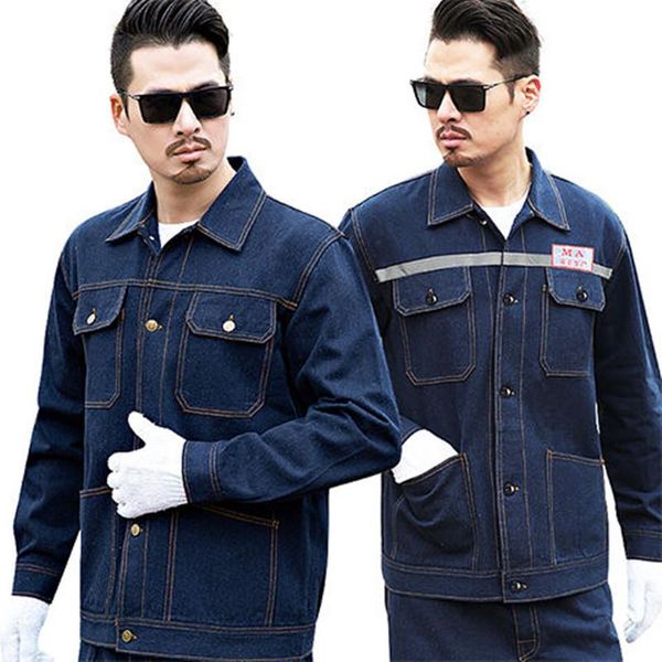 

men's tracksuits 2021 denim suit overalls male welder anti-scalding wear-resistant tooling ma reflective strip cowboy autumn, Gray
