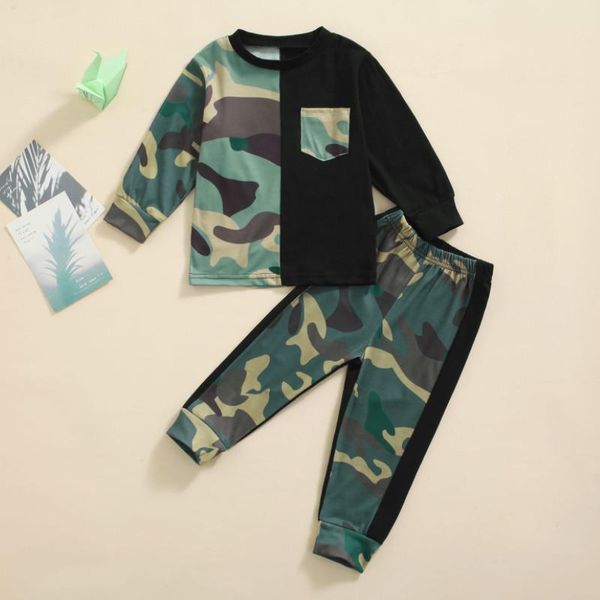 

clothing sets kids baby boys outfit set children camouflage print patchwork long-sleeved round neck trousers spring autumn, White