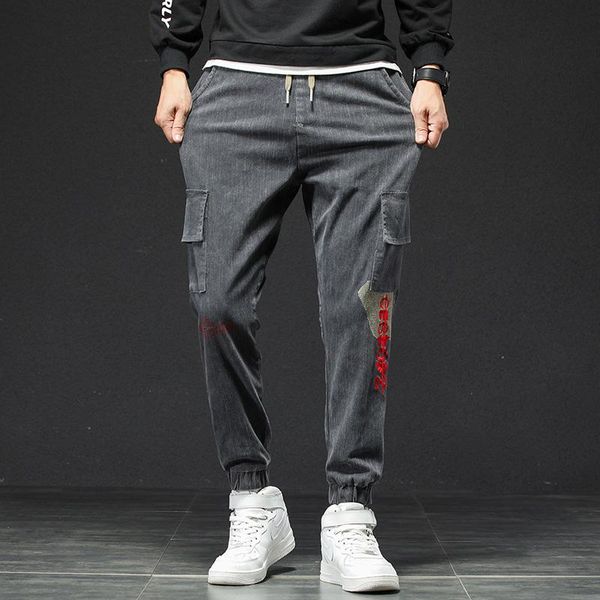 

men's jeans 4xl 5xl loose pants for men high street trousers denim casual shopping cargo fashion baggy pant pencil waist elastic, Blue