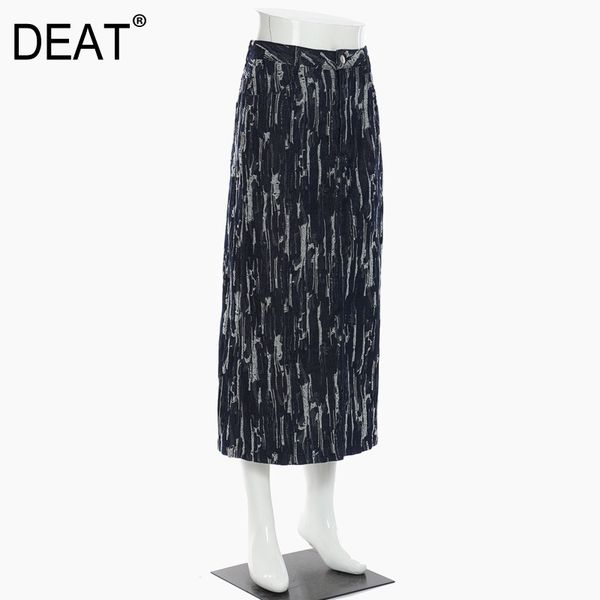 

deat new spring summer fashion casual high waist a-line skirt medium length slim one-step denim skirt buttocks women sj945 210428, Black
