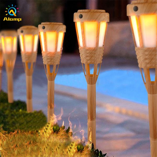

solar garden light waterproof dusk to dawn flame bamboo torch lamp outdoor yard lawn landscape lighting lamps