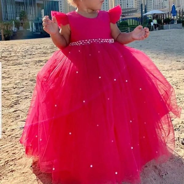

girl's dresses pageant gown rose red baby girl birthday party dress with pearls puffy tulle princess kids wedding for girls, Red;yellow