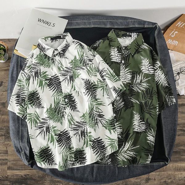 

men's casual shirts 2021 summer short-sleeved flower shirt japanese beach fashion loose coat, White;black