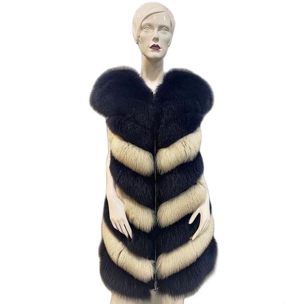 

women's fur & faux fashion vest jacket women real waistcoat autumn winter classy warm gilet high quality, Black