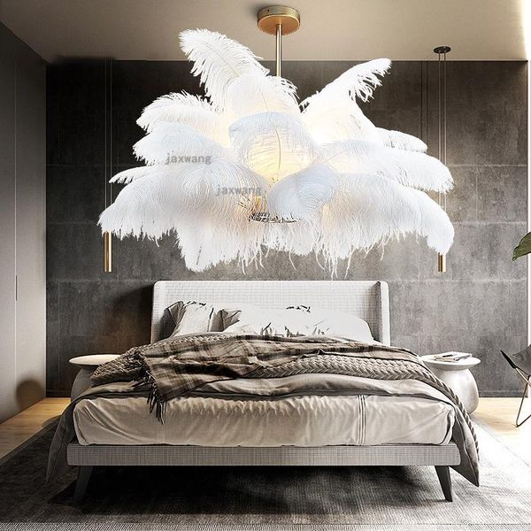 

chandeliers modern led feather restaurant chandelier lighting nordic luster warm decor pendant hanglamp bedroom light fixtures