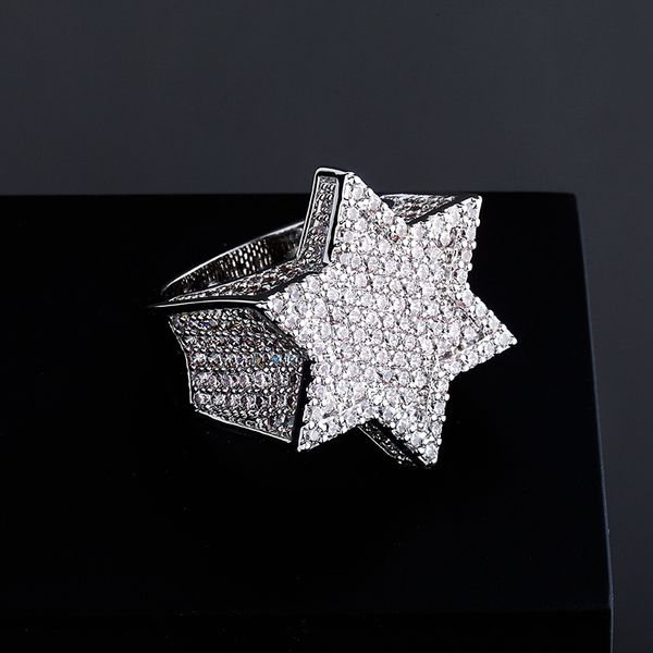

mens gold ring six-pointed star full stones diamond rings fashion hip hop silver rings jewelry