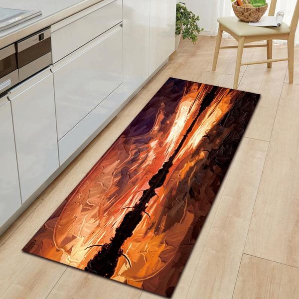 

oil series painting entrance doormat kitchen living room decorative non-slip flannel carpets