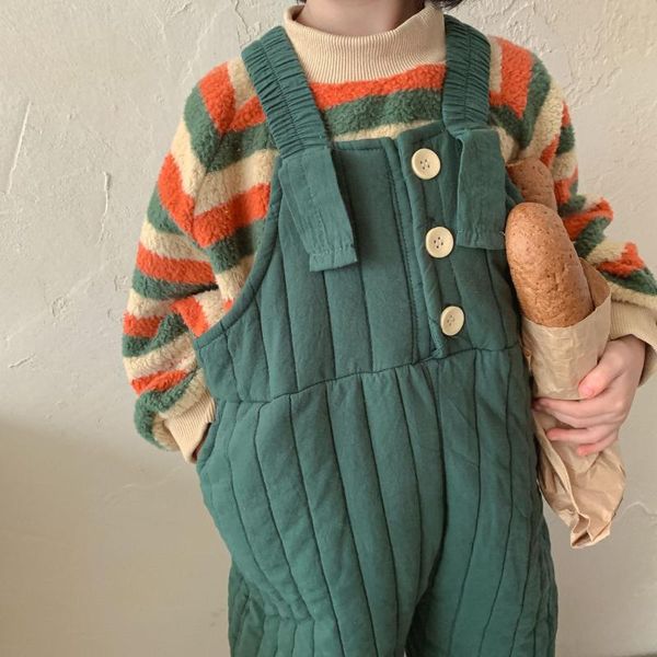 

jumpsuits overalls pants ankle length elastic waist loose solid cotton fashion comfortable cute lovely winter children unisex, Blue