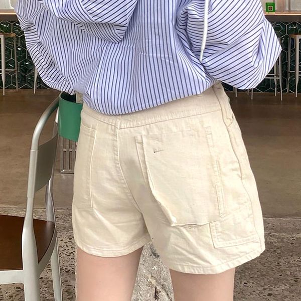 

women's shorts rowling chic solid buttons reto jeans women spring summer high waist pockets zippers cotton casual vintage cozy pants202, White;black