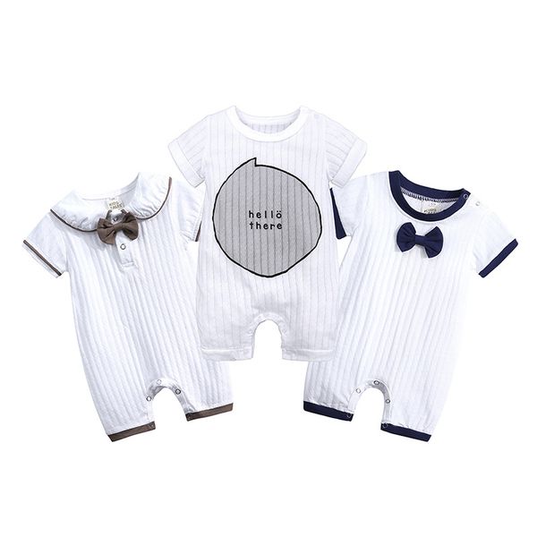

baby girl boy romper ins gentleman bow tie princess jumpsuit clothing toddler boutique body clothes kids short sleeve summer onesie bodysuit, Blue