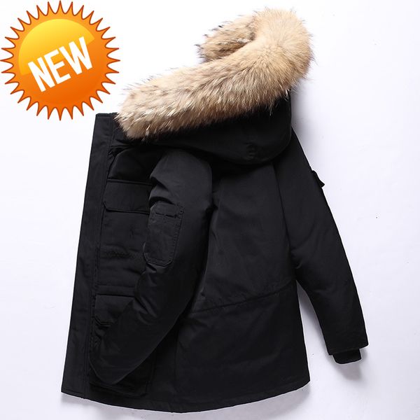 

keep warm -30 degree white duck down winter jacket men windproof hooded fur collar thicken coat male size s-3xl, Black