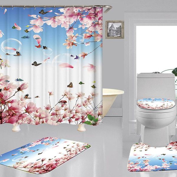

beautiful scenery series digital printing shower curtain waterproof polyester bathroom floor mat toilet curtains