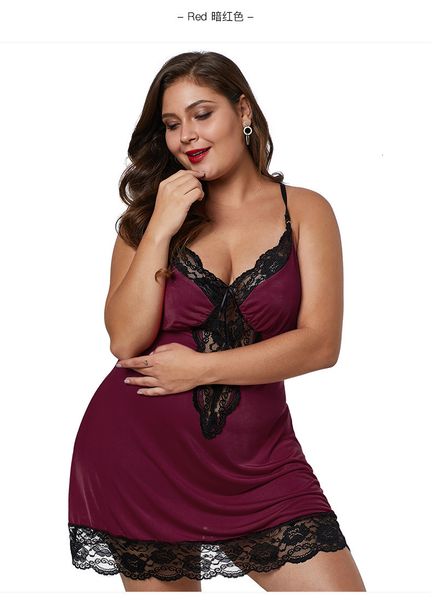 

large fat woman nightdrs lace suspender 2021 women's pajamas underwear, Red;black