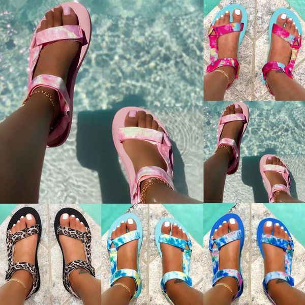 

sandals women ladies summer fashion tie-dye leopard printed hook&loop wedge platform bohemia beach plus size shoes d9#, Black
