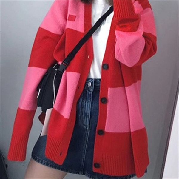 

sweater 2021 autumn winter striped color matching v-neck wool knitted cardigan for men and women rww8, White;black