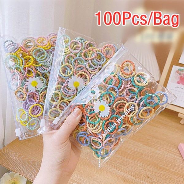 

hair accessories 100pcs/bag colorful elastic rubber band children cute ponytai ring kids headband scrunchie headdress, Slivery;white