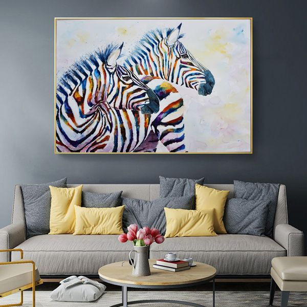 Buntes Zebra-Poster, Leinwandgemälde, Wandkunst für Wohnzimmer, Tierposter und Drucke, moderne Heimdekoration